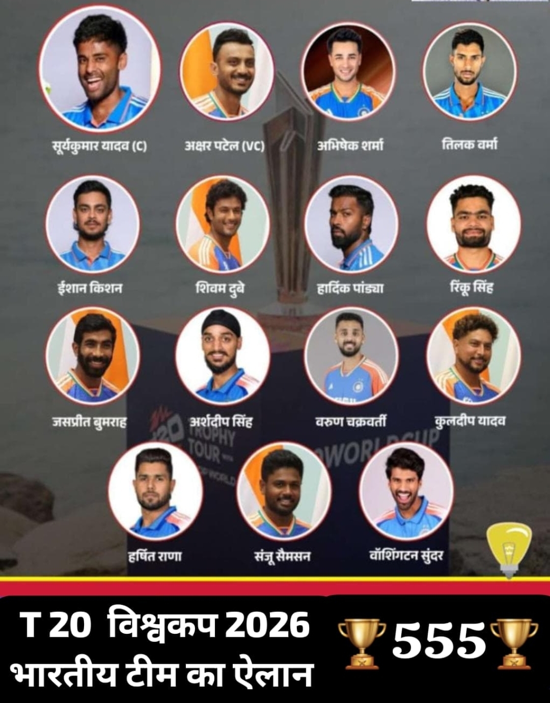 🏏 क्रिकेट प्रेमियों के लिए सबसे बड़ी खबर 🏏T20 विश्वकप 2026 : टीम इंडिया का धमाकेदार ऐलान