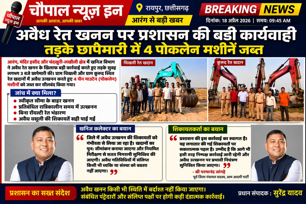 अवैध रेत खनन पर प्रशासन का सर्जिकल स्ट्राइक, तड़के छापेमारी में 4 पोकलेन मशीनें जब्त